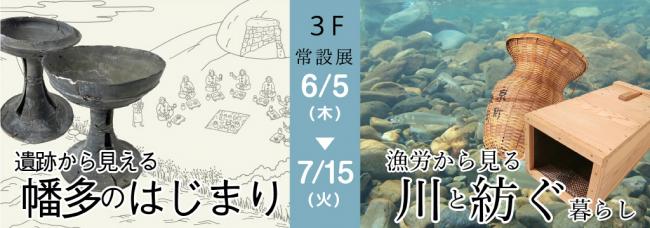 3階常設展　「遺跡から見える幡多のはじまり」「漁労から見る川と紡ぐ暮らし」