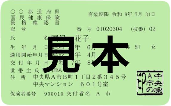 国民健康保険の資格確認書の見本